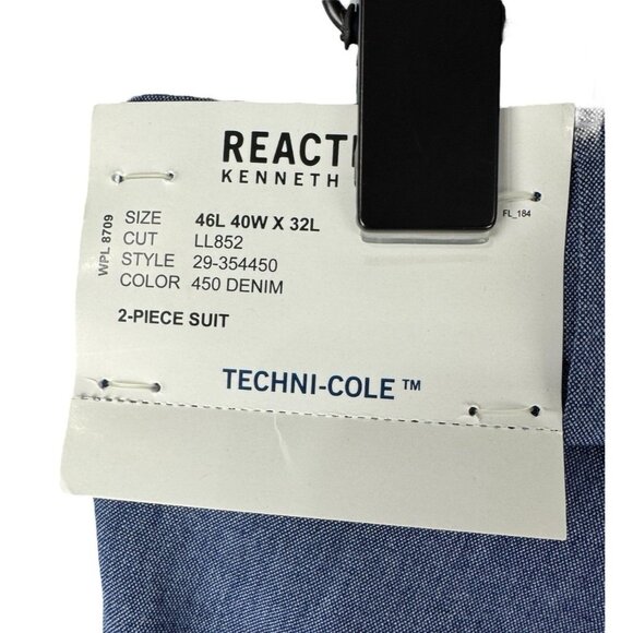 Kenneth Cole Reaction Suit Blue Slim Fit Techni-Cole Jacket Pant 46L 40W 32L NEW - Picture 9 of 9